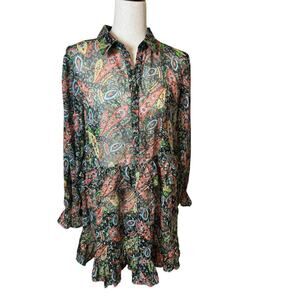 River Island Sheer Paisley Glitter Ruffle Dress Size 12 Boho Travel